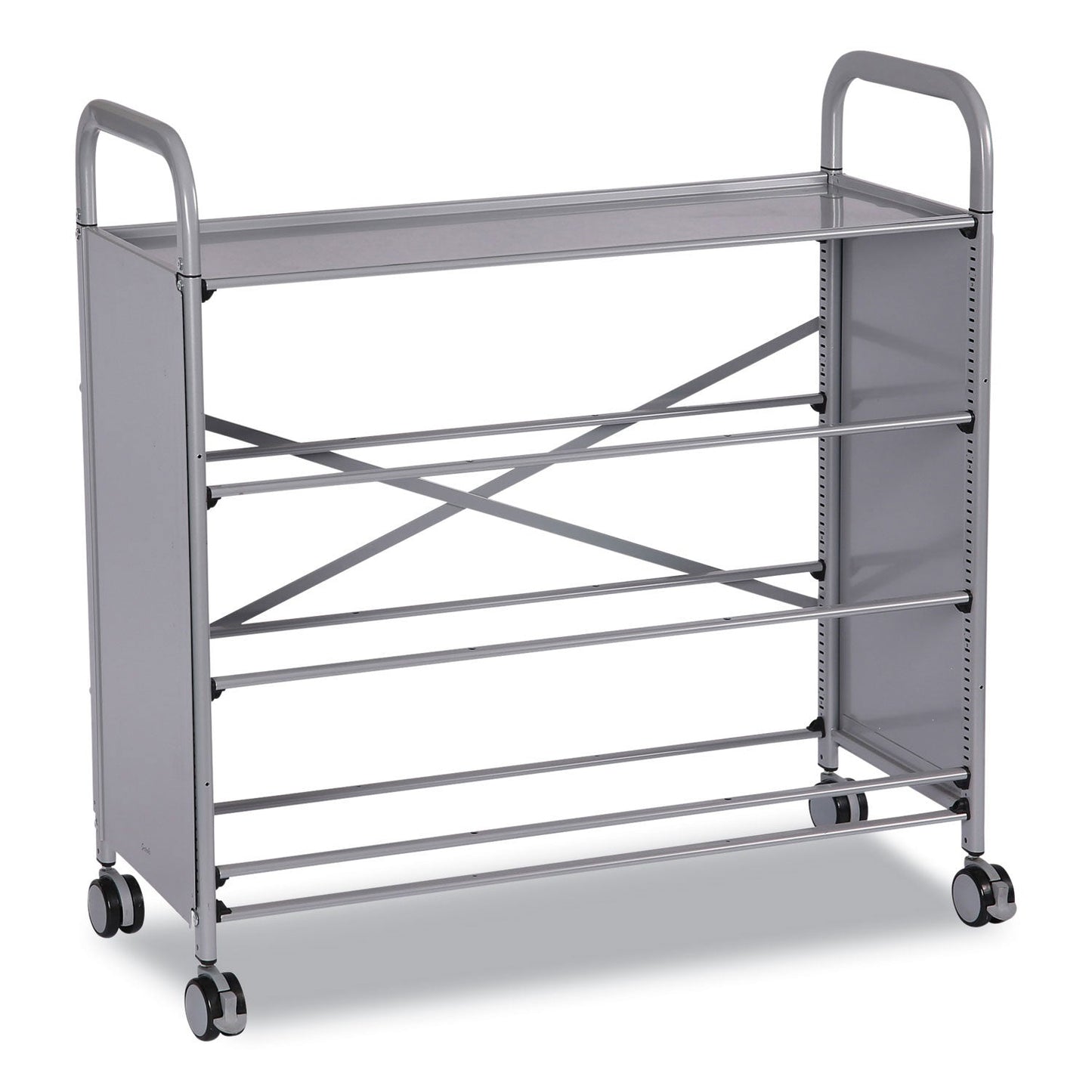 Gratnells Callero Plus Flat Shelf Trolley, Metal, 4 Shelves, 40.6" x 17.3" x 41.5", Silver (GTSSSET0644)