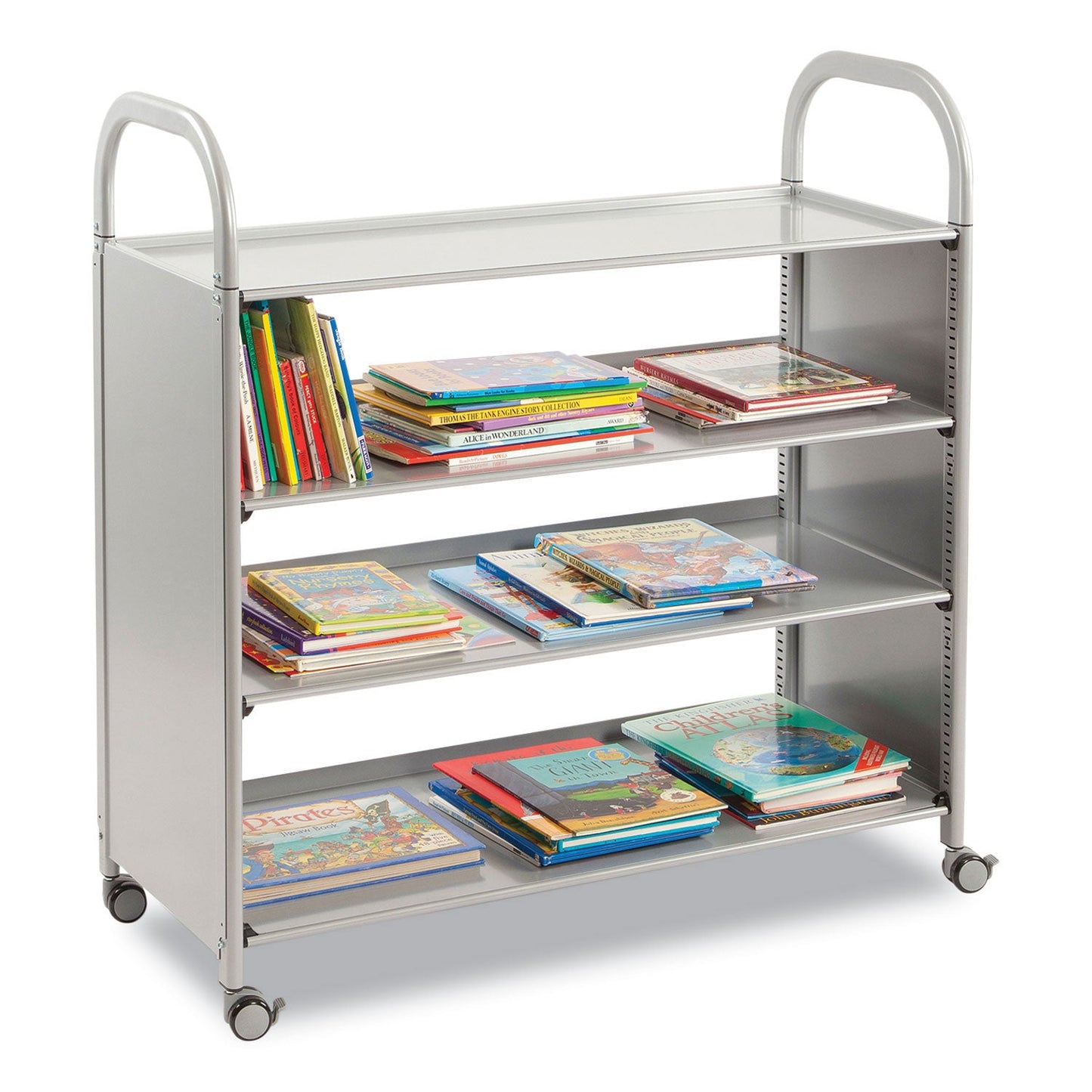 Gratnells Callero Plus Flat Shelf Trolley, Metal, 4 Shelves, 40.6" x 17.3" x 41.5", Silver (GTSSSET0644)