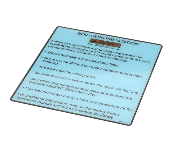 Henny Penny 168575 Label-Boilovr Prevent,Kfc,Evol (HEN168575)