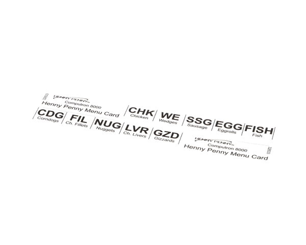 Henny Penny 32633 Card-C8000 Std Product Menu (HEN32633)