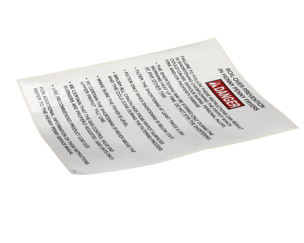 Henny Penny 37332 Label-Boilover Prevention, Gm (HEN37332)