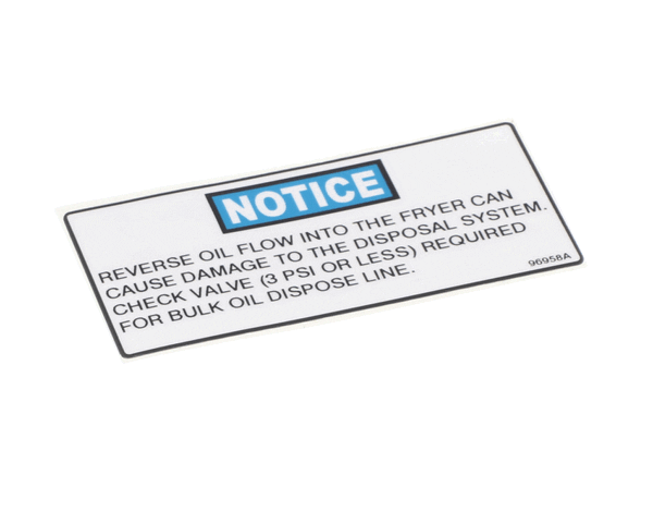 Henny Penny 96958 Label - Notice Check Valve (HEN96958)