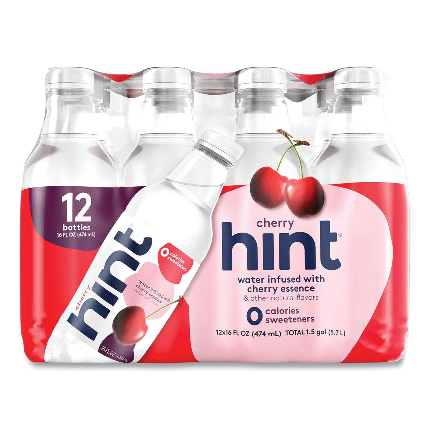 Hint Flavored Water, Cherry, 16 oz Bottle, 12 Bottles/Carton (HIN00157)