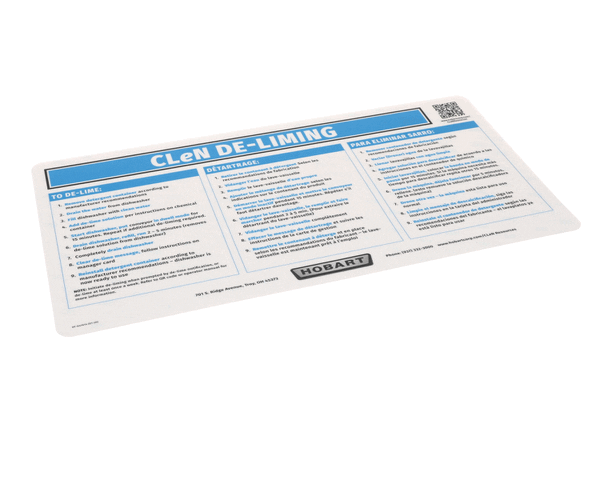Hobart 0F-047614 Label, De-Lime Instructions (T (HOB0F-047614)