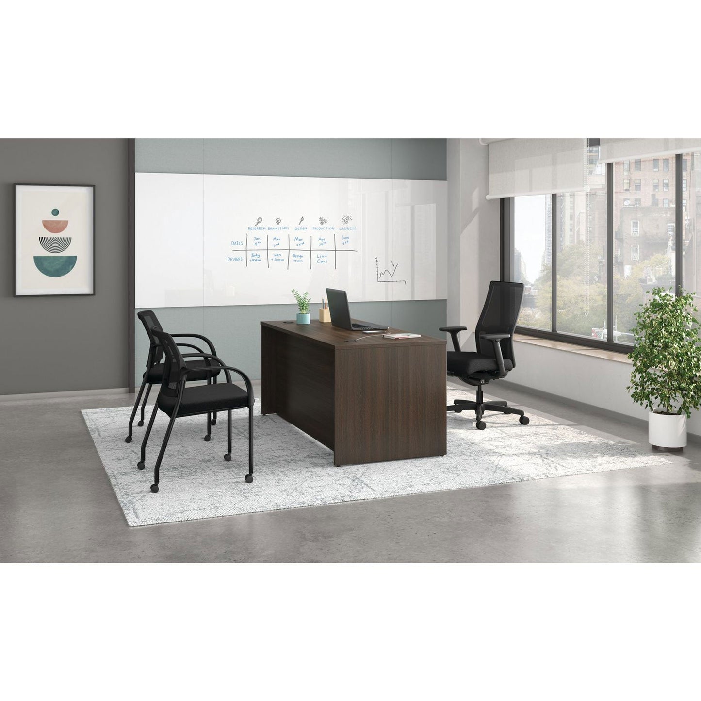 HON Mod Double Pedestal Desk Bundle, 66" x 30" x 29", Java Oak (HONMOD005)