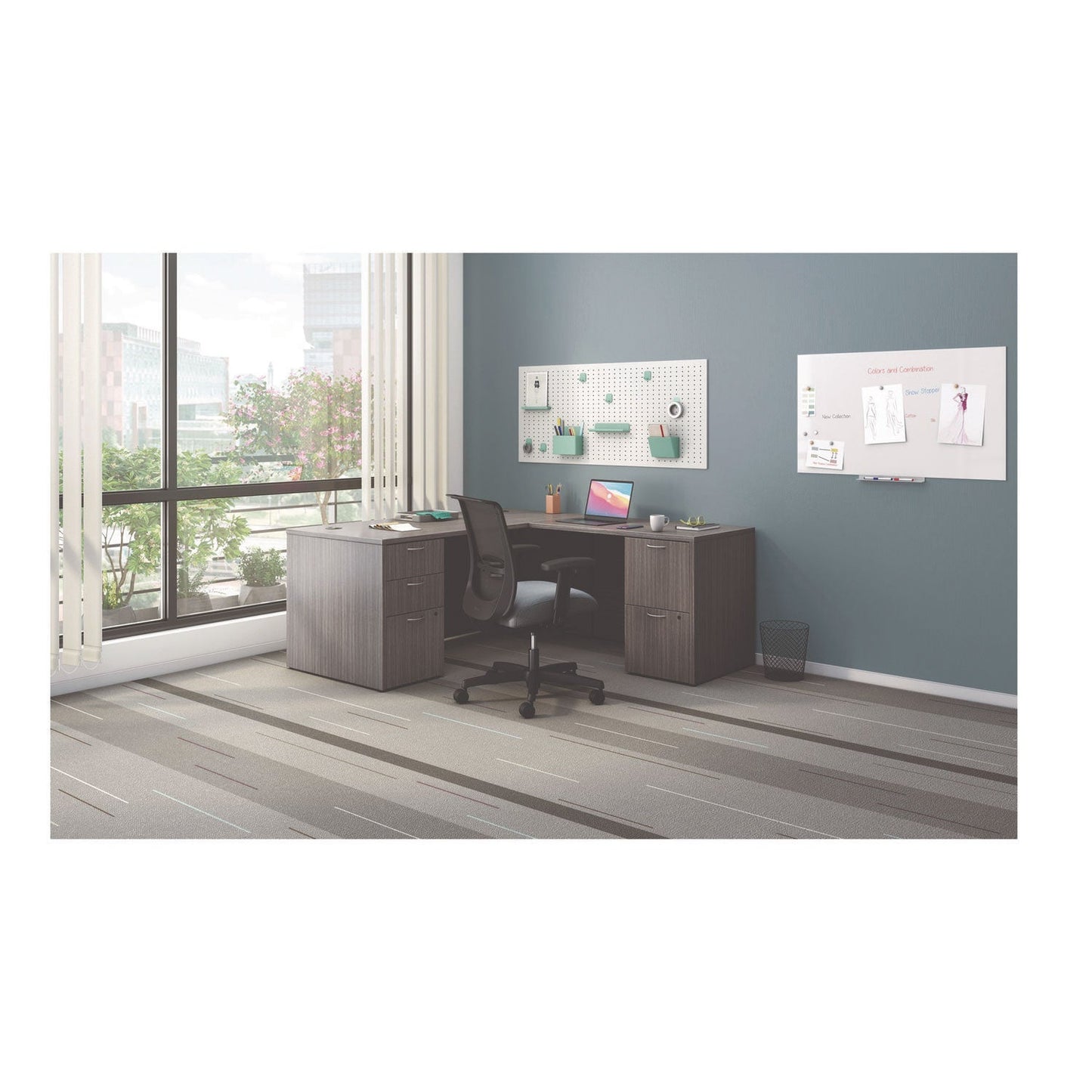 HON Mod L-Station Double Pedestal Desk Bundle, 66" x 72" x 29", Slate Teak (HONMOD072)