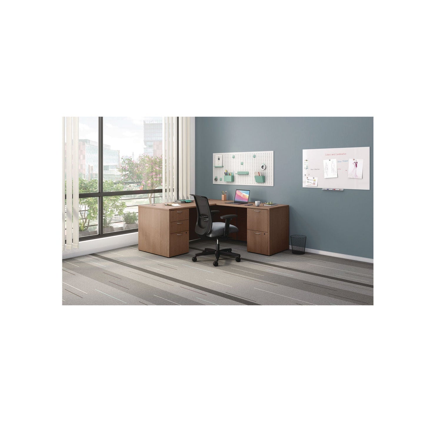 HON Mod L-Station Double Pedestal Desk Bundle, 66" x 72" x 29", Sepia Walnut (HONMOD074)
