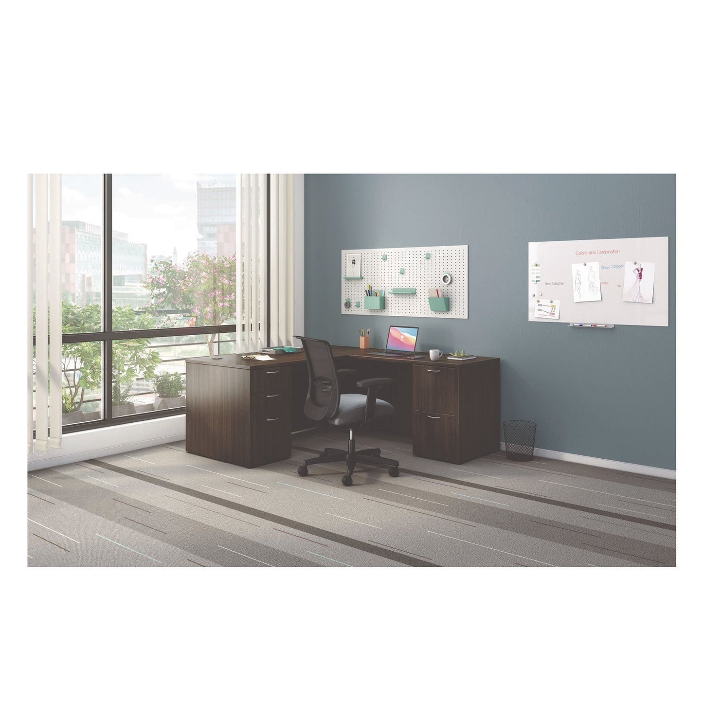 HON Mod L-Station Double Pedestal Desk Bundle, 66" x 72" x 29", Java Oak (HONMOD076)