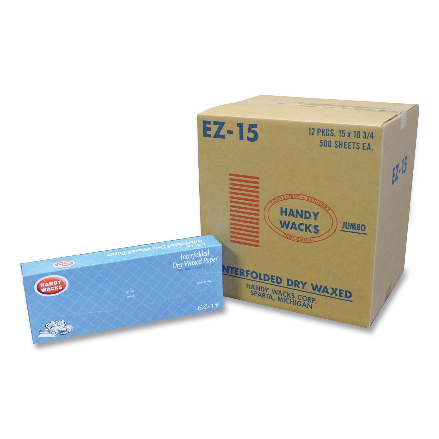 Handy Wacks Interfolded Dry Waxed Paper, 10.75 x 15, 500 Box, 12 Boxes/Carton (HWAEZ15)