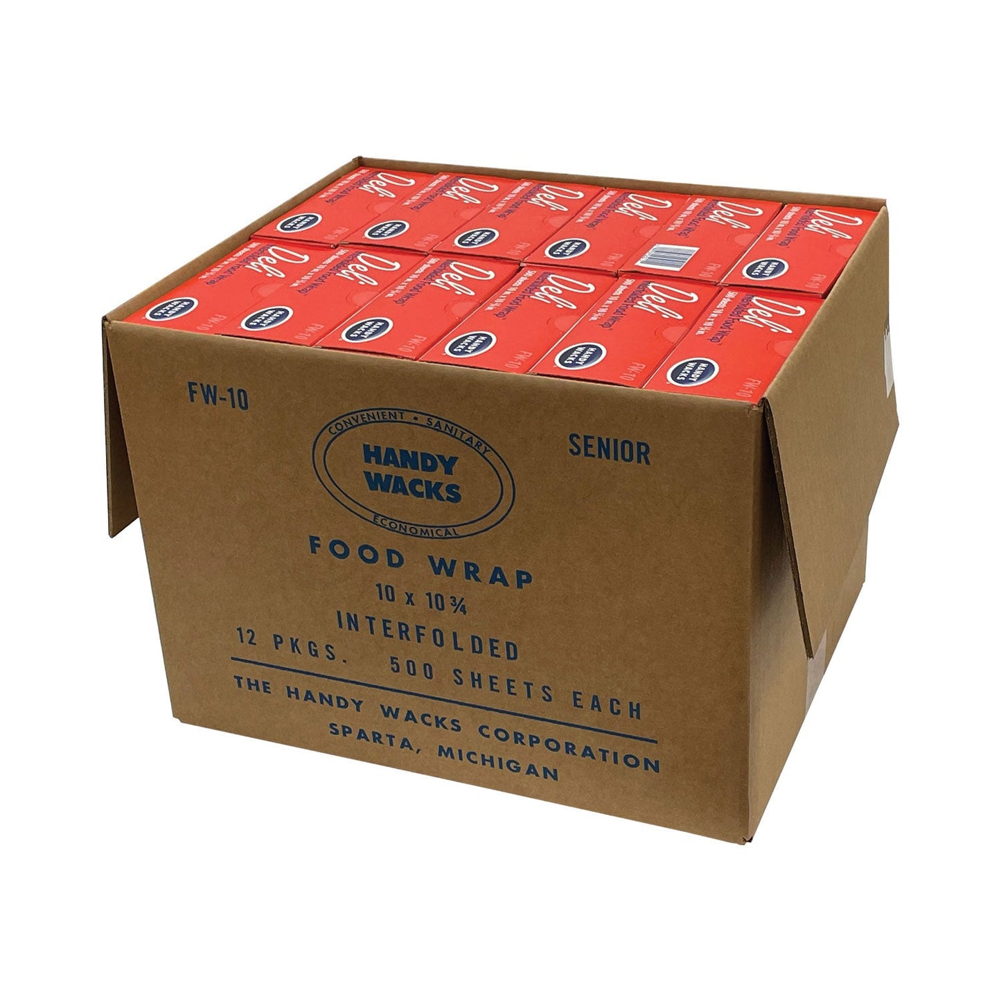 Handy Wacks Interfolded Food Wrap, 10.75 x 10, 500 Box, 12 Boxes/Carton (HWAFW10)