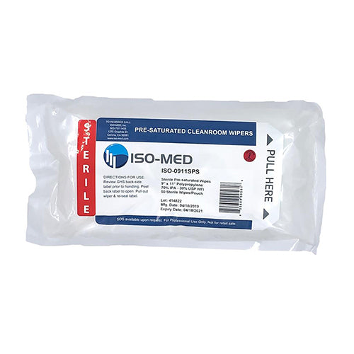 Iso-Med Sterile Plus Pre-Sat Wipes, 70% IPA / 30% DI Water, Pack of 50 (HOSISO-0911SPS)