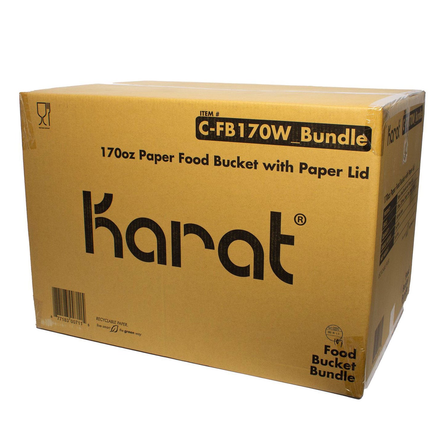 Karat Food Bucket with Lid, 170 oz, 8.9" Dia x 8.36"h, White, Paper, 150/Carton (KRTCFB170WBNDL)