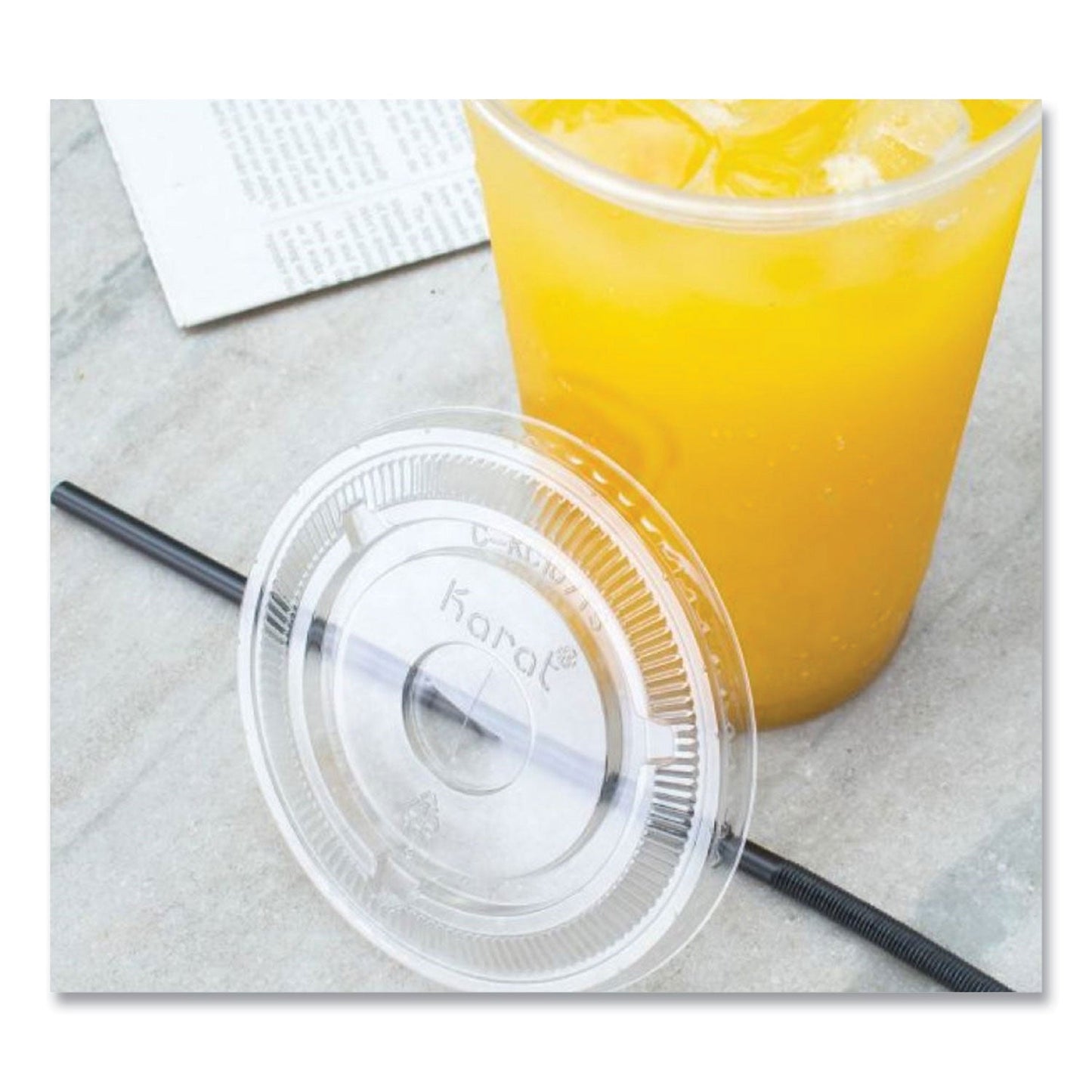 Karat PET Lids, Flat with Straw Slot, Fits 32 oz Cold Cups, Clear 500/Carton (KRTCKC107TS)