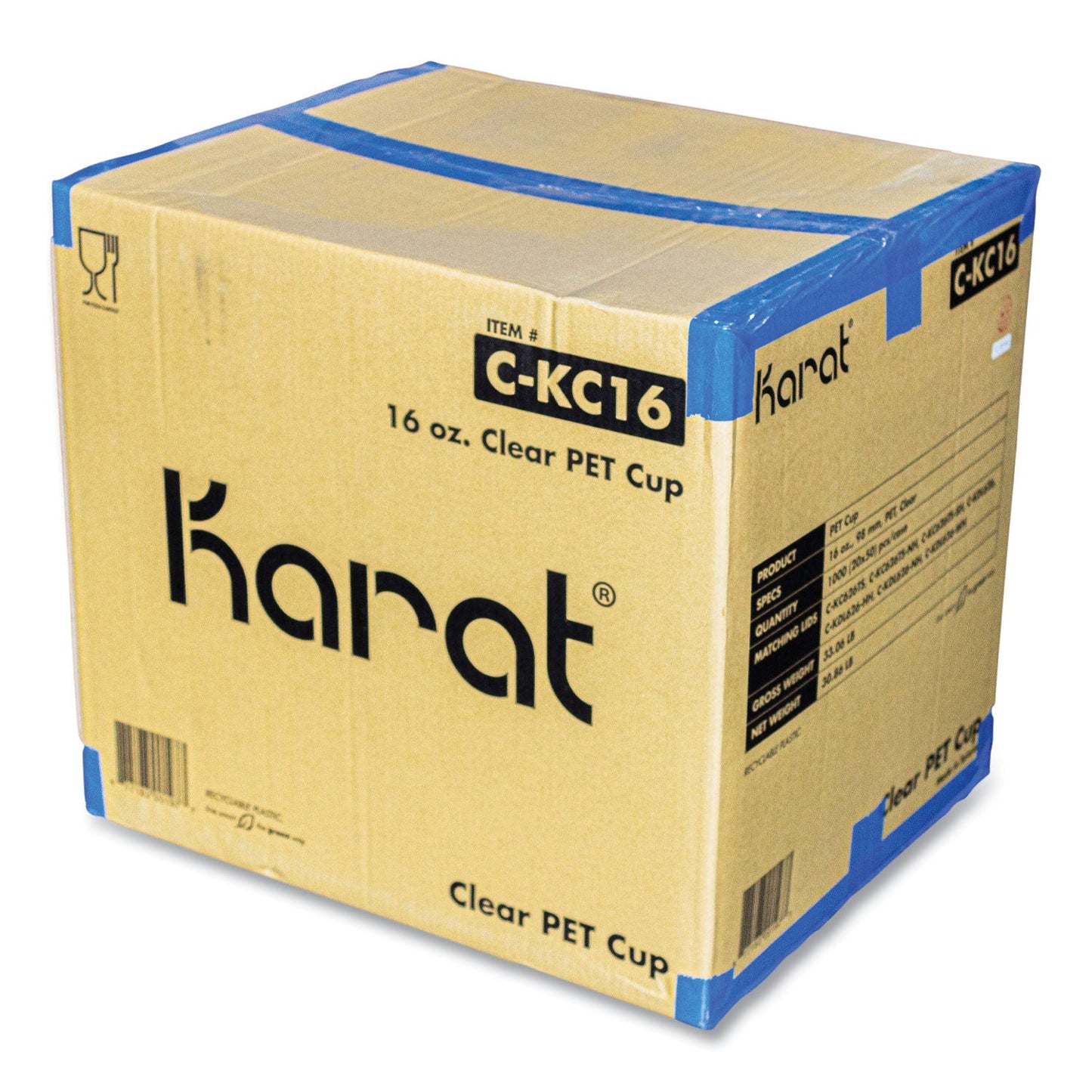 Karat PET Plastic Cups, 16 oz, Clear, 1,000/Carton (KRTCKC16)