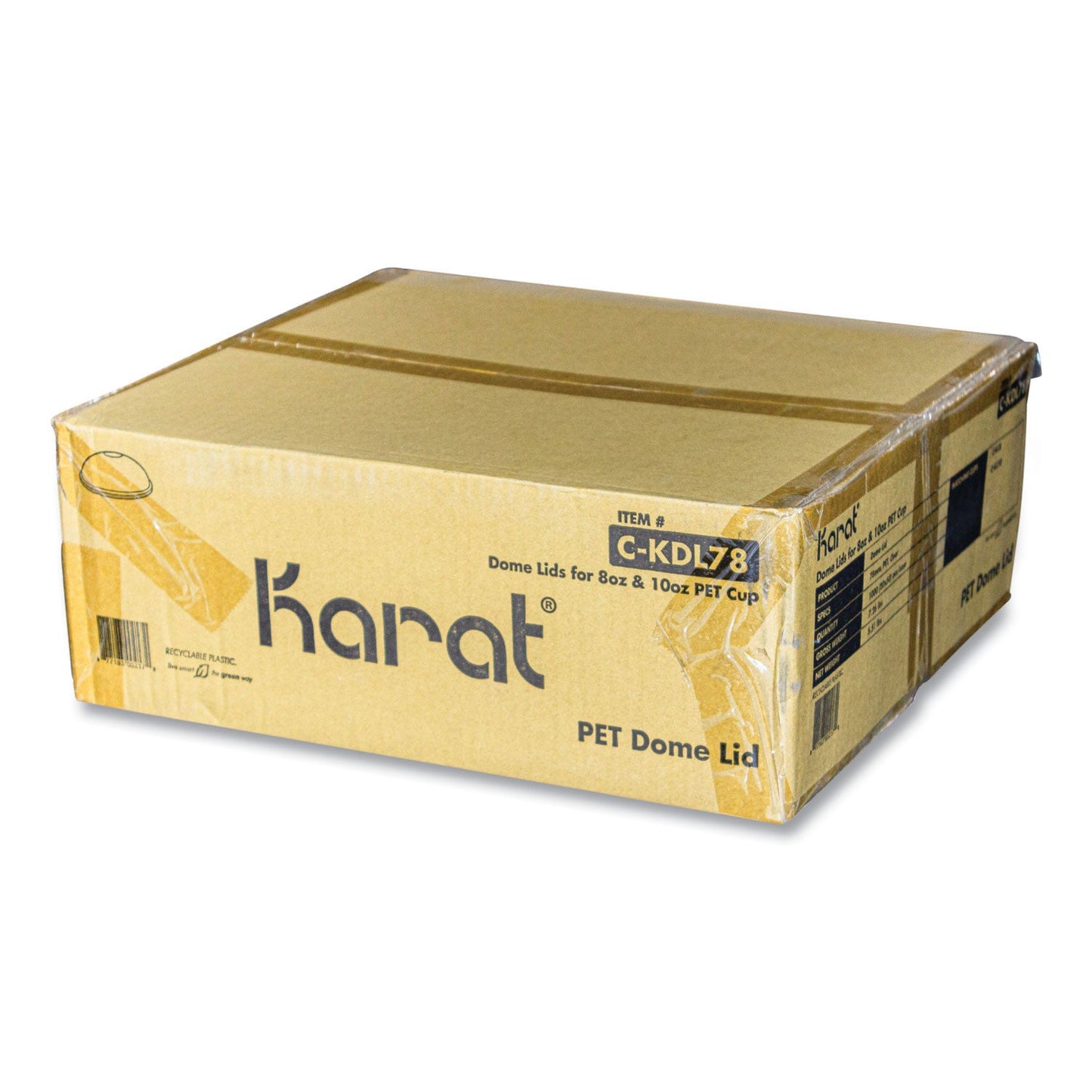 Karat PET Lids, Fits 8 oz to 10 oz Cold Cups, Dome Lid, Clear, 1,000/Carton (KRTCKDL78)