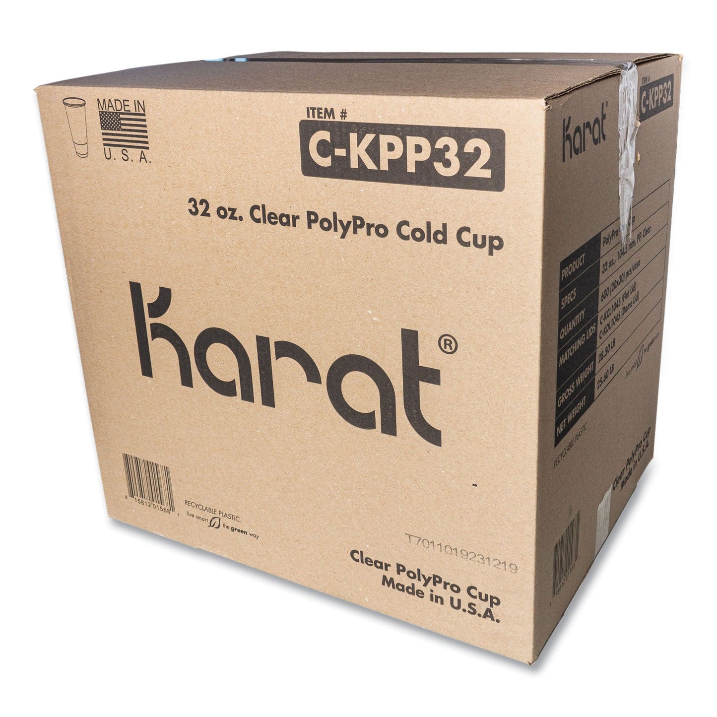 Karat PolyPro (PP) Cups, 32 oz, Translucent, 600/Carton (KRTCKPP32)