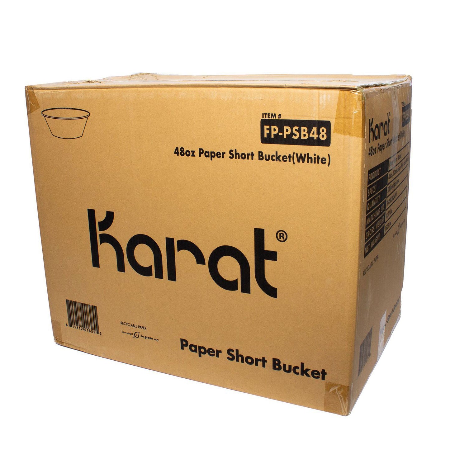 Karat Food Bucket, 48 oz, 7.99" Dia x 2.4"h, White, Paper, 270/Carton (KRTFPPSB48)