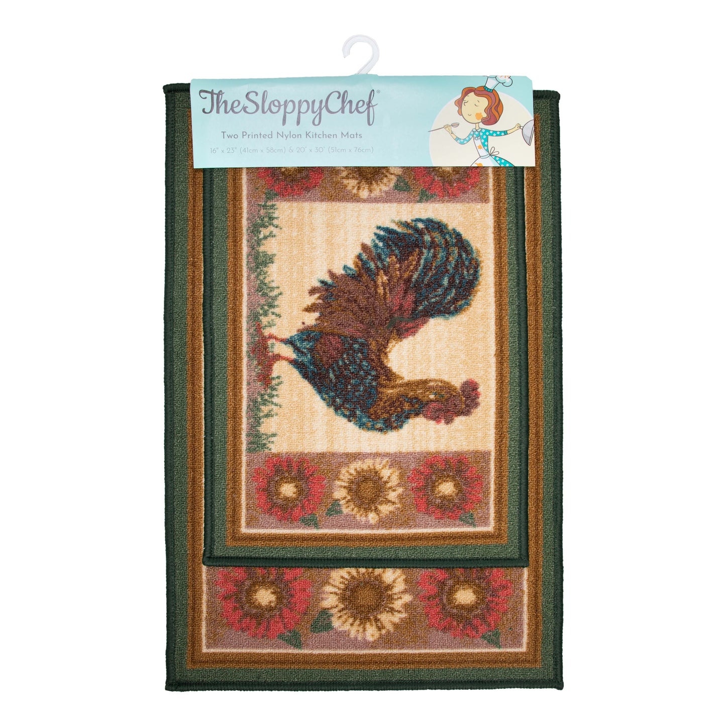 Sloppy Chef Printed 2pc Rug Set Rooster (PNP-KTC-2PC-ROO)