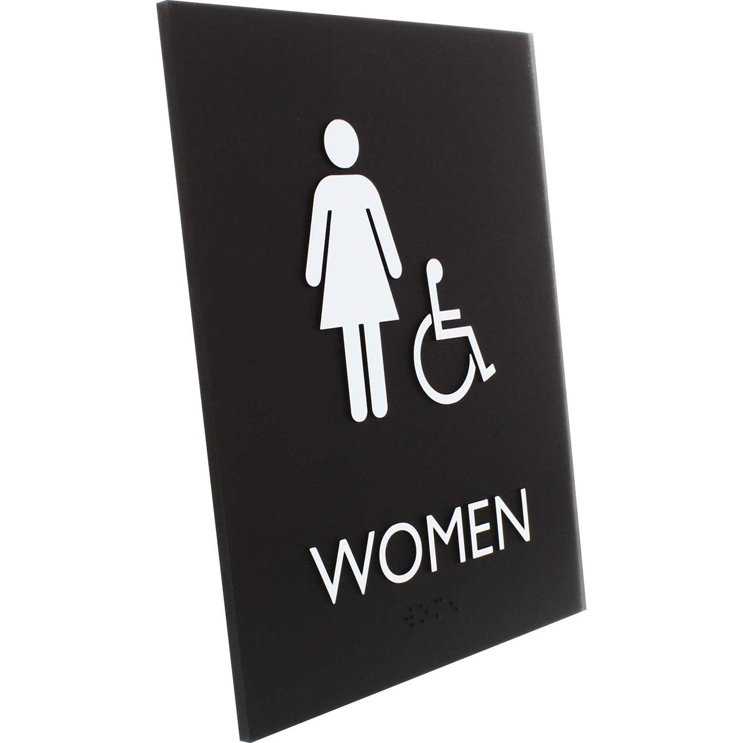 lorell-restroom-sign-1-each-women-print-message-6-4-x-8-5-height-rectangular-shape-easy-readability-braille-plastic-black-llr02666_3