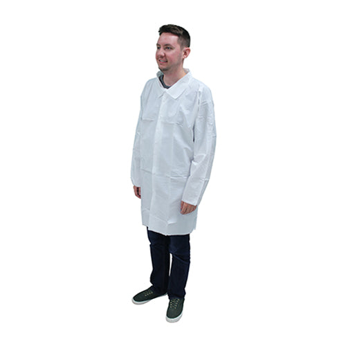 Safety Zone® ProMax® Lab Coat w/ No Pockets, Snap Front & Open Wrists, White, 30/Case, X-Large (SZNM1010-XL)