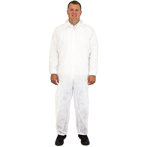 Safety Zone® PolyLite® Coveralls w/ Zip Front, Elastic Wrists & Ankles, White, 40g, 25/Case – 2XL (SZNM1220-2X)