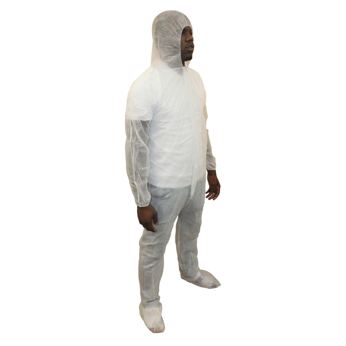 Safety Zone® PolyLite® Coveralls w/ Zip Front, Attached Hood & Boots, Elastic Wrists, White, 25/Case, 3XL (SZNM1500-3X)
