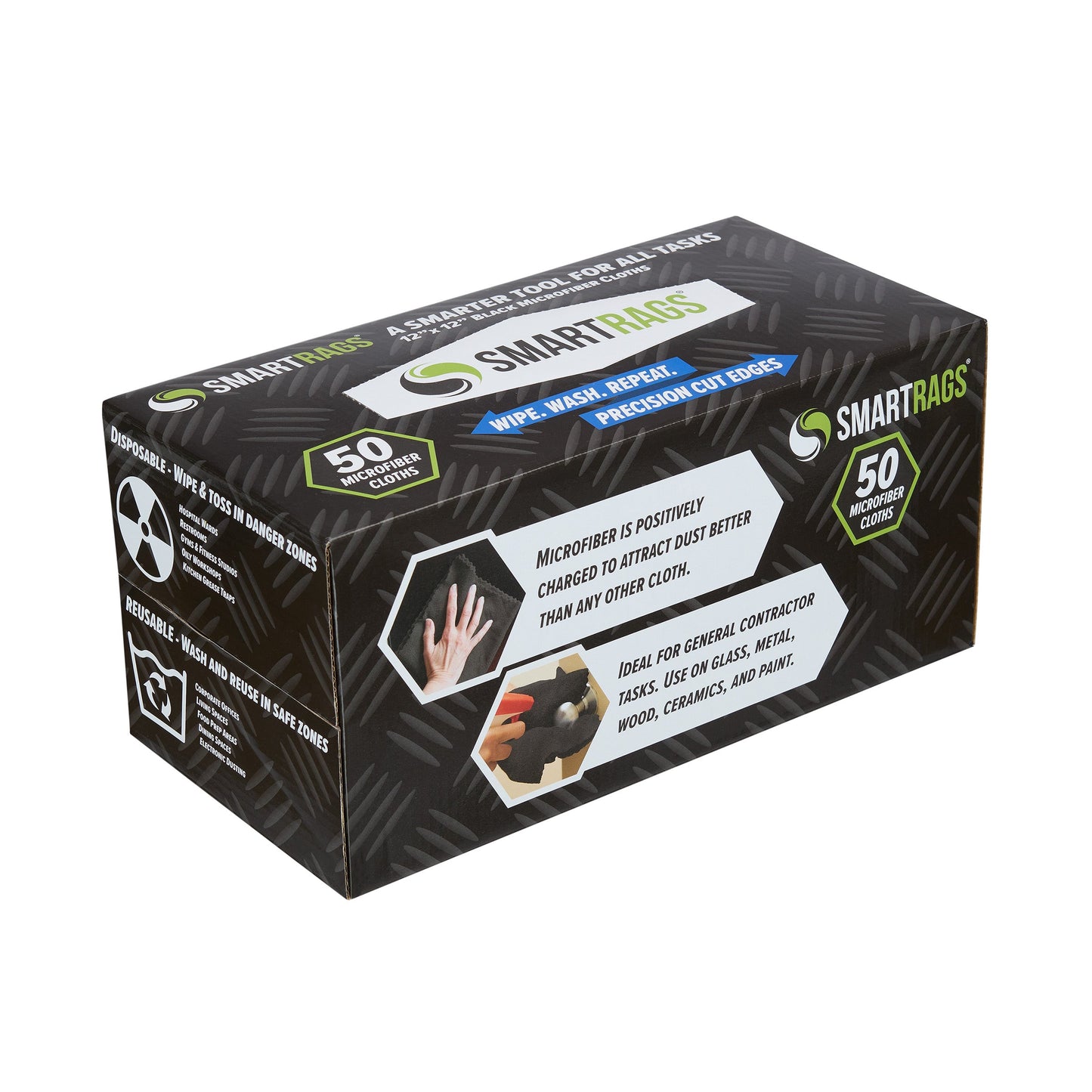 Arkwright Home Smart Rags Microfiber Cloths 12x12 Black (1 Box of 50 Cloths) (M950BLK-innerbx)