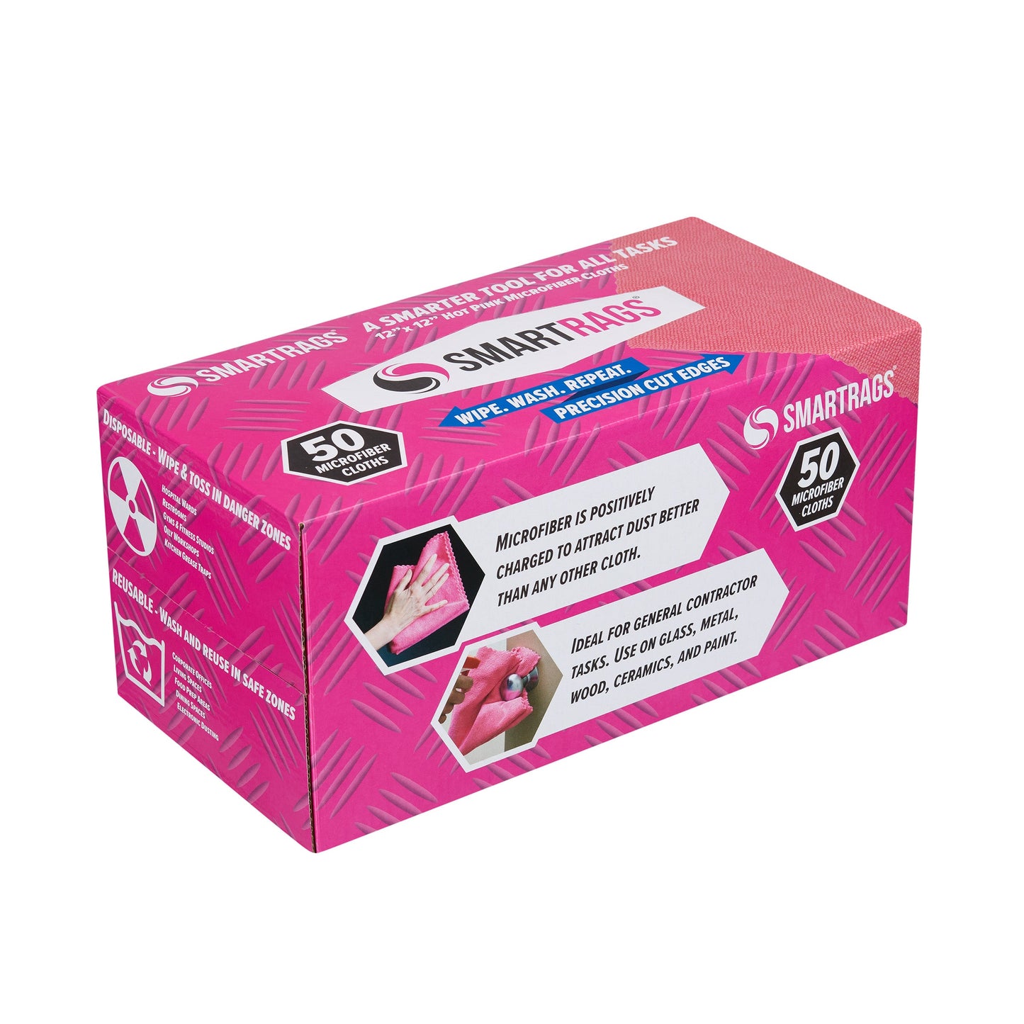 Arkwright Home Smart Rags Microfiber Cloths 12x12 Pink (1 Box of 50 Cloths) (M950P-innerbx)