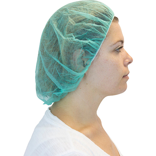 Safety Zone® ProGuard® Spunbond Polypropylene Bouffant Caps, 19", 100/Bag, 10 Bags/Case, Green (SZNMB-19-1000G)