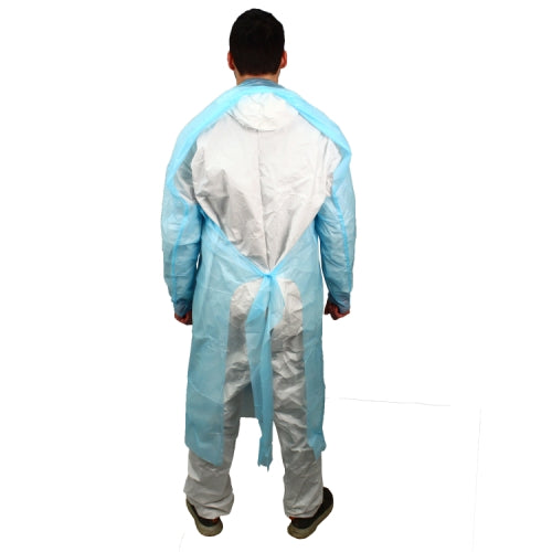 Safety Zone® ProGuard® CPE Isolation Gowns, Long Sleeves, Thumb Loops, 4 Mil, Blue, 10/Bag, 10 Bags/Case, 45" Long (SZNMCPE-45B-L-4)