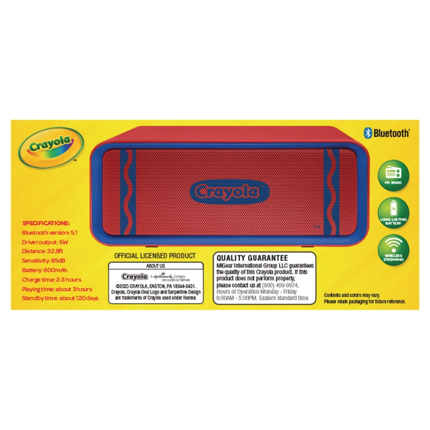 Crayola Portable Speaker, Bluetooth, Red/Blue (MIGCBT300R)