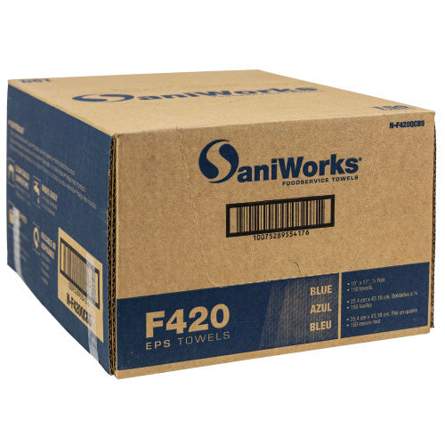 Hospeco® SaniWorks® EPS Towels, 10"x17", 1/4 Fold, 150/Case, Blue (HOSN-F420QCB5)