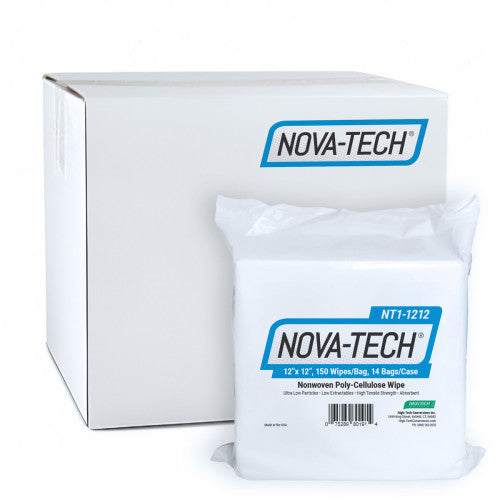 High-Tech Conversions NOVA-TECH® NT1 Non-Sterile Poly-Cellulose Cleanroom Wipes, 12"x12", 150/Bag, 14 Bags/Case (HOSNT1-1212)