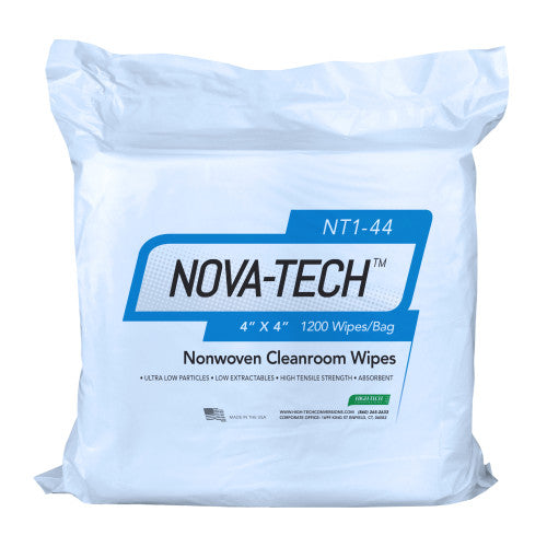 High-Tech Conversions NOVA-TECH® NT1 Non-Sterile Poly-Cellulose Cleanroom Wipes, 4"x4", 1200/Bag, 12 Bags/Case (HOSNT1-44)