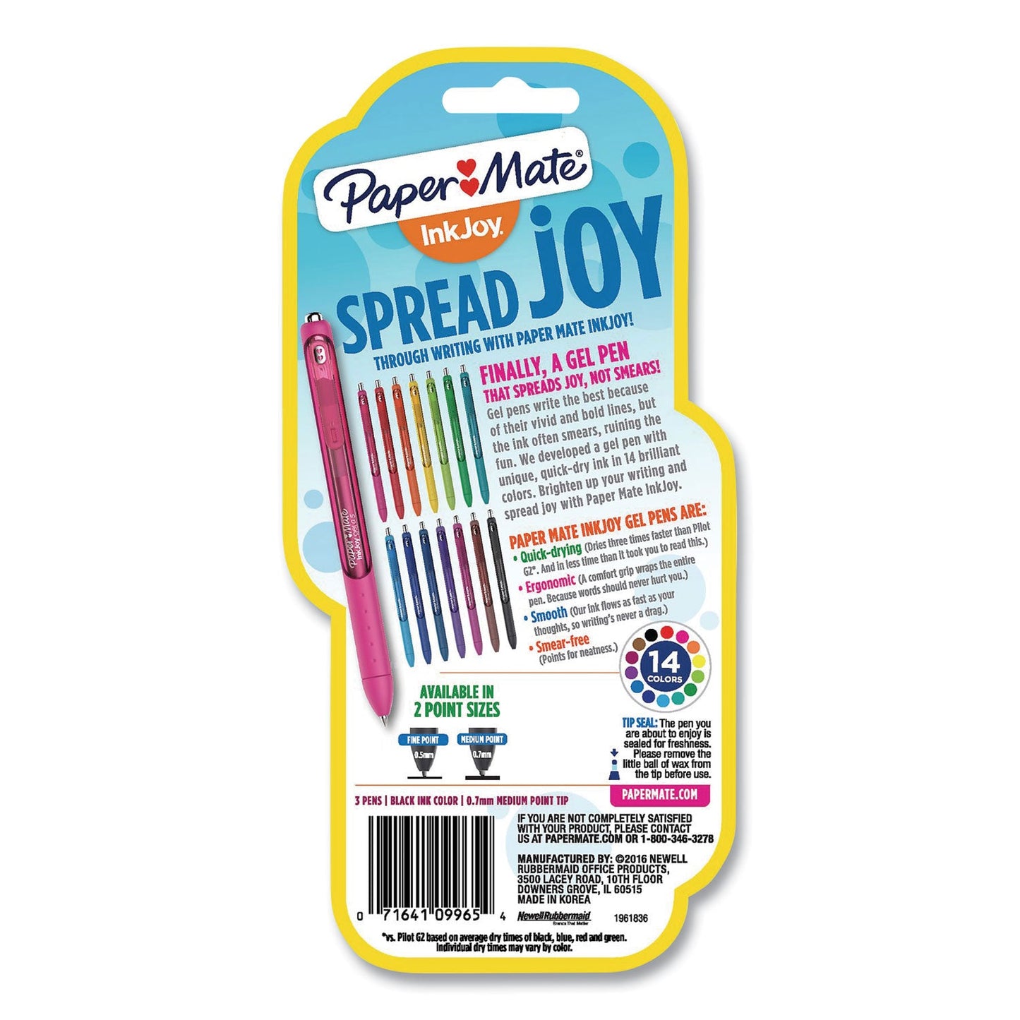 InkJoy Gel Pen, Retractable, Medium 0.7 mm, Black Ink, Black/Smoke Barrel, 3/Pack (PAP1951637)