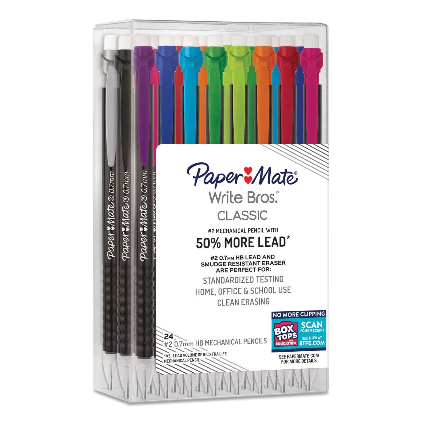 Papermate Write Bros Mechanical Pencil, 0.7 mm, HB (#2), Black Lead, Black Barrel with Assorted Clip Colors, 24/Box (PAP2096310)