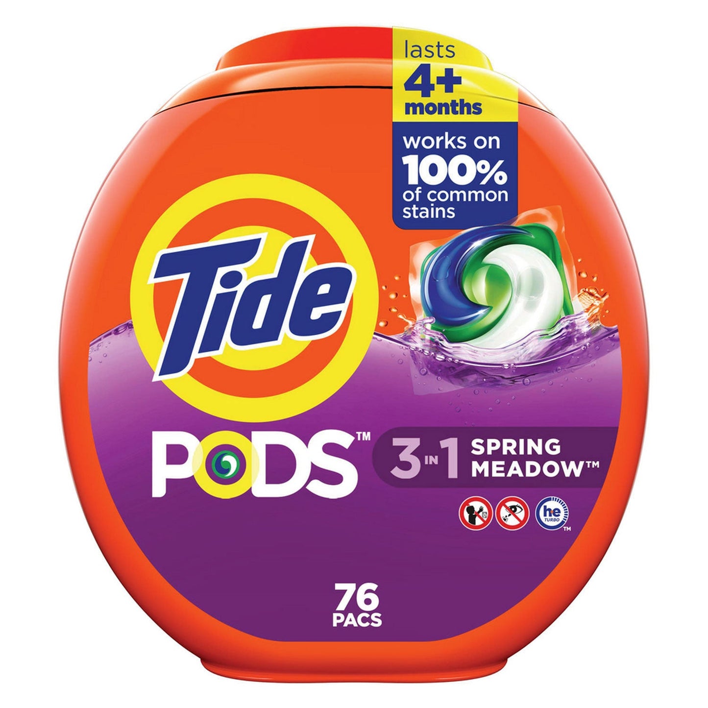 Tide PODS Laundry Detergent, Spring Meadow, 66 oz Tub, 76 Pacs/Tub, 4 Tubs/Carton (PGC09166CT)