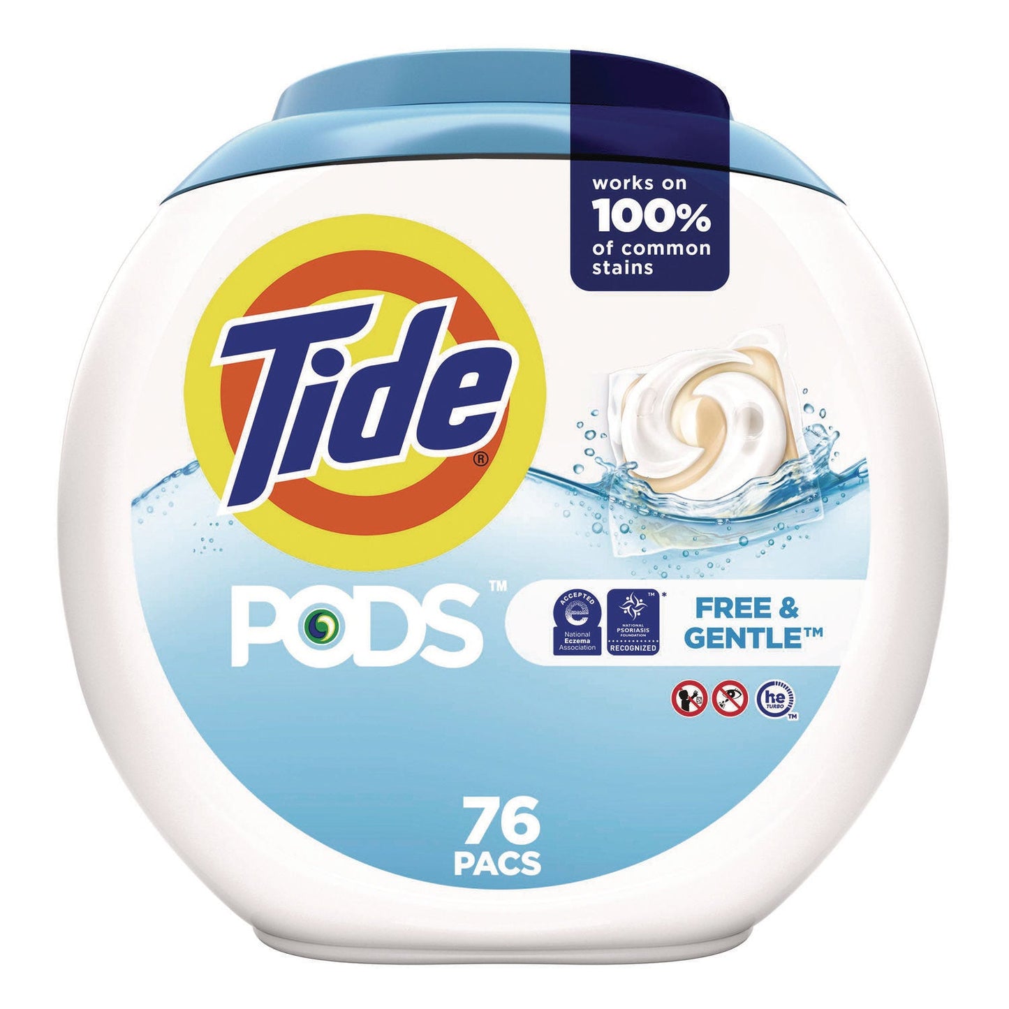 Tide PODS Laundry Detergent, Free and Gentle, 63 oz Tub, 76 Pacs/Tub (PGC09488EA)