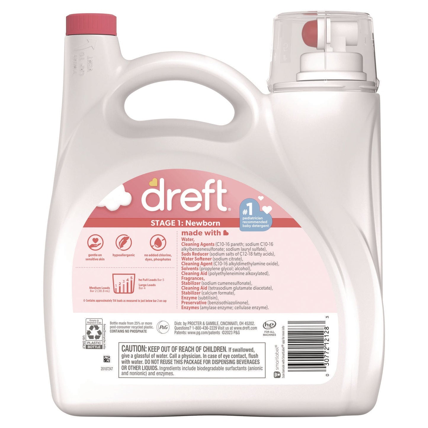 Dreft Ultra Laundry Detergent, Baby Powder Scent, 150 oz Bottle, 4/Carton (PGC12128)