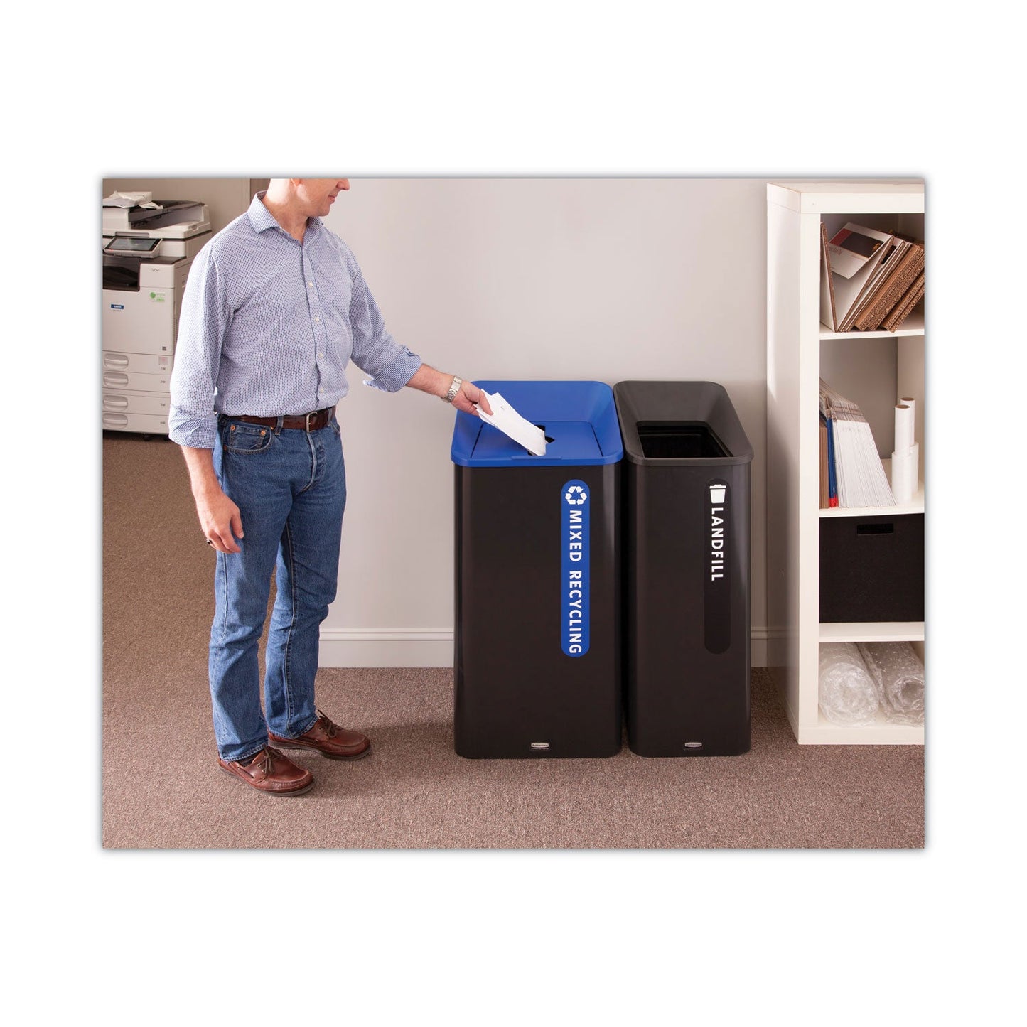 Rubbermaid Sustain Decorative Refuse with Recycling Lid, 15 gal, Metal/Plastic, Black (RCP2078967)