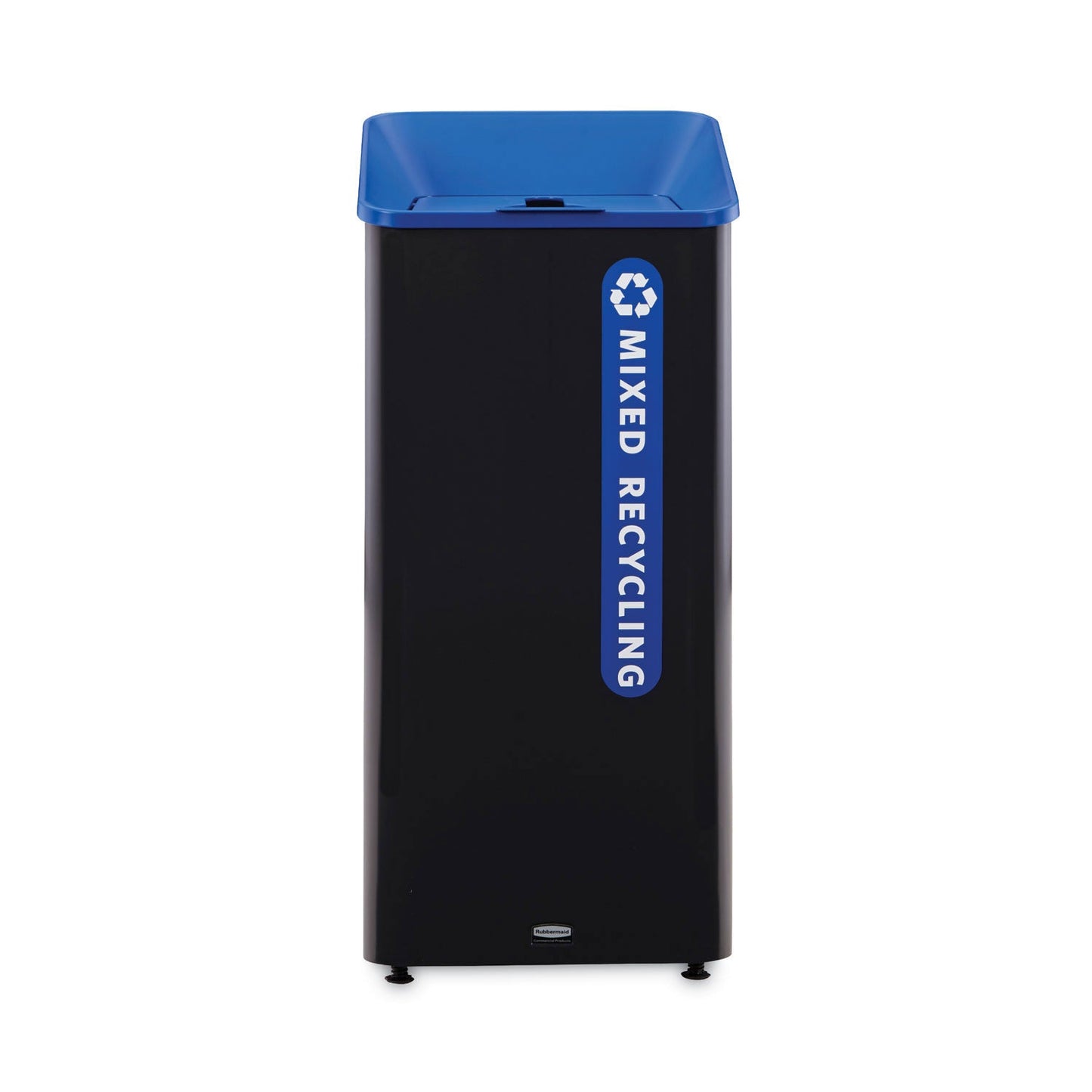 Rubbermaid Sustain Decorative Refuse with Recycling Lid, 23 gal, Metal/Plastic, Black/Blue (RCP2078980)