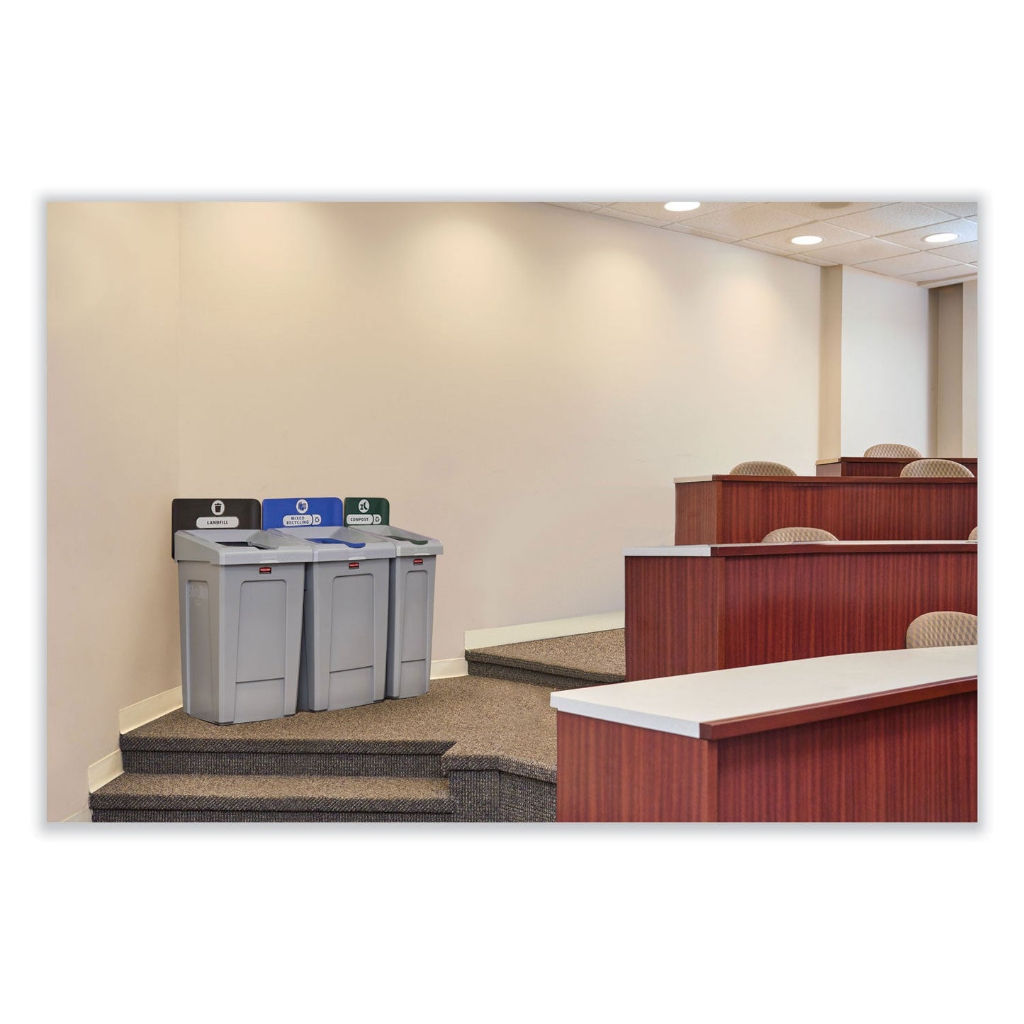 Rubbermaid Slim Jim Recycling Station 1-Stream, Mixed Recycling Station, 33 gal, Resin, Gray (RCP2171557)