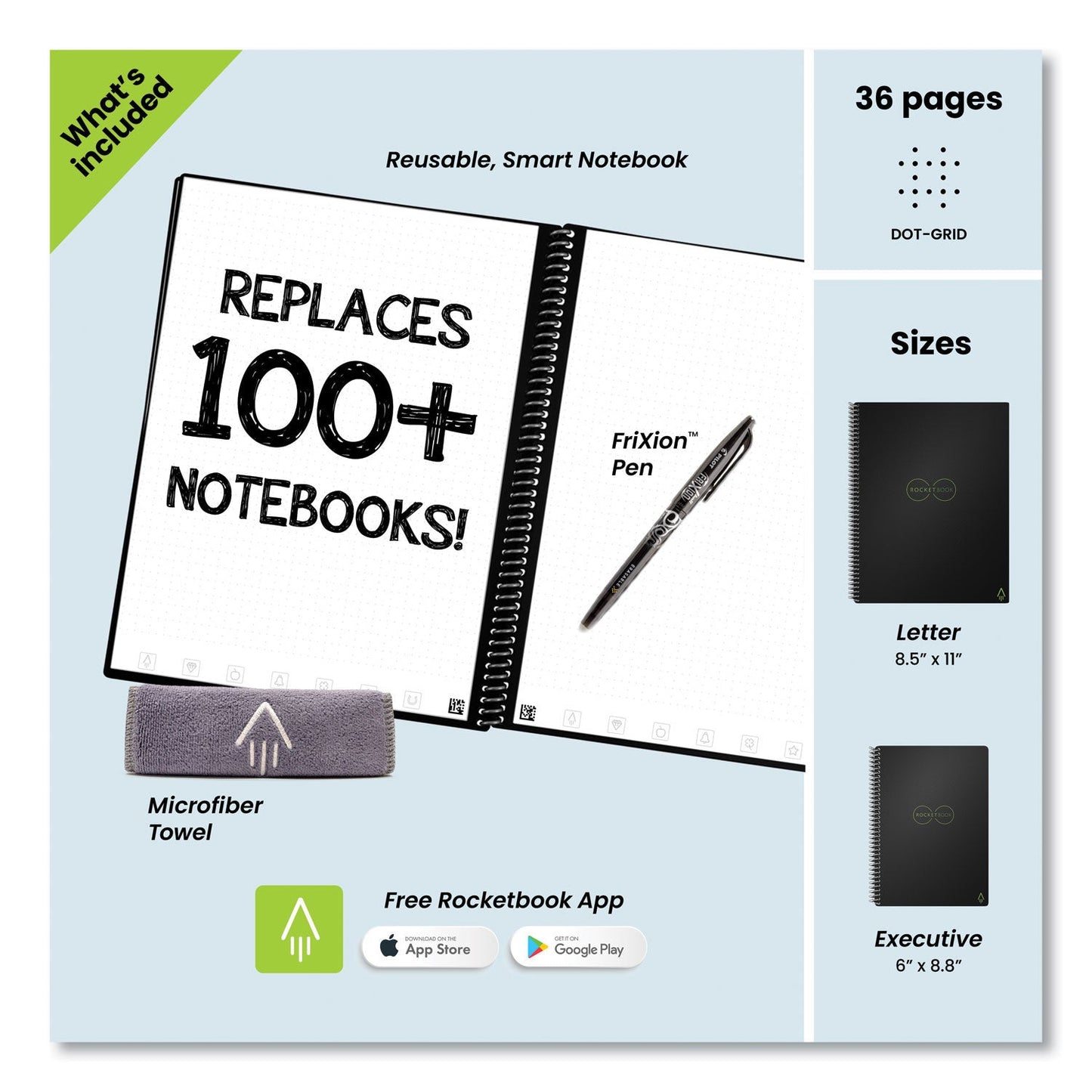 Rocketbook Core Smart Notebook, Dotted Rule, Teal Cover, (18) 8.8 x 6 Sheets (RKBEVREKCCE)