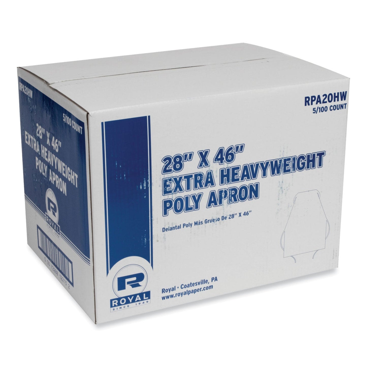 Royal Heavyweight Poly Aprons, 28 x 46, 1.77 mil, One Size Fits All, White, 500/Carton (RPPRPA20HW)