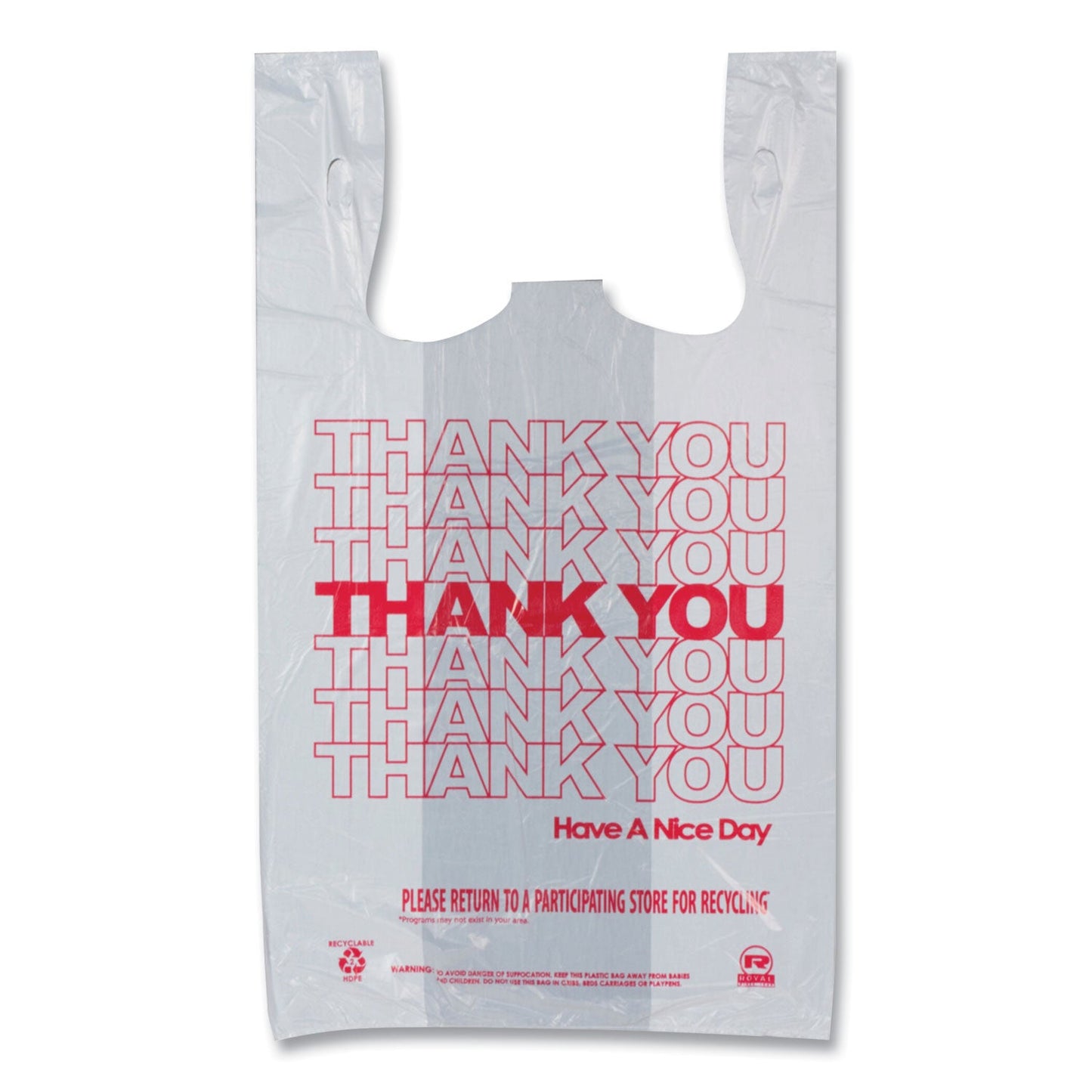 AmerCareRoyal Thank You Bags, 11.5" x 20" x 20", Red/White, 775/Carton (RPPRPTYB6V)
