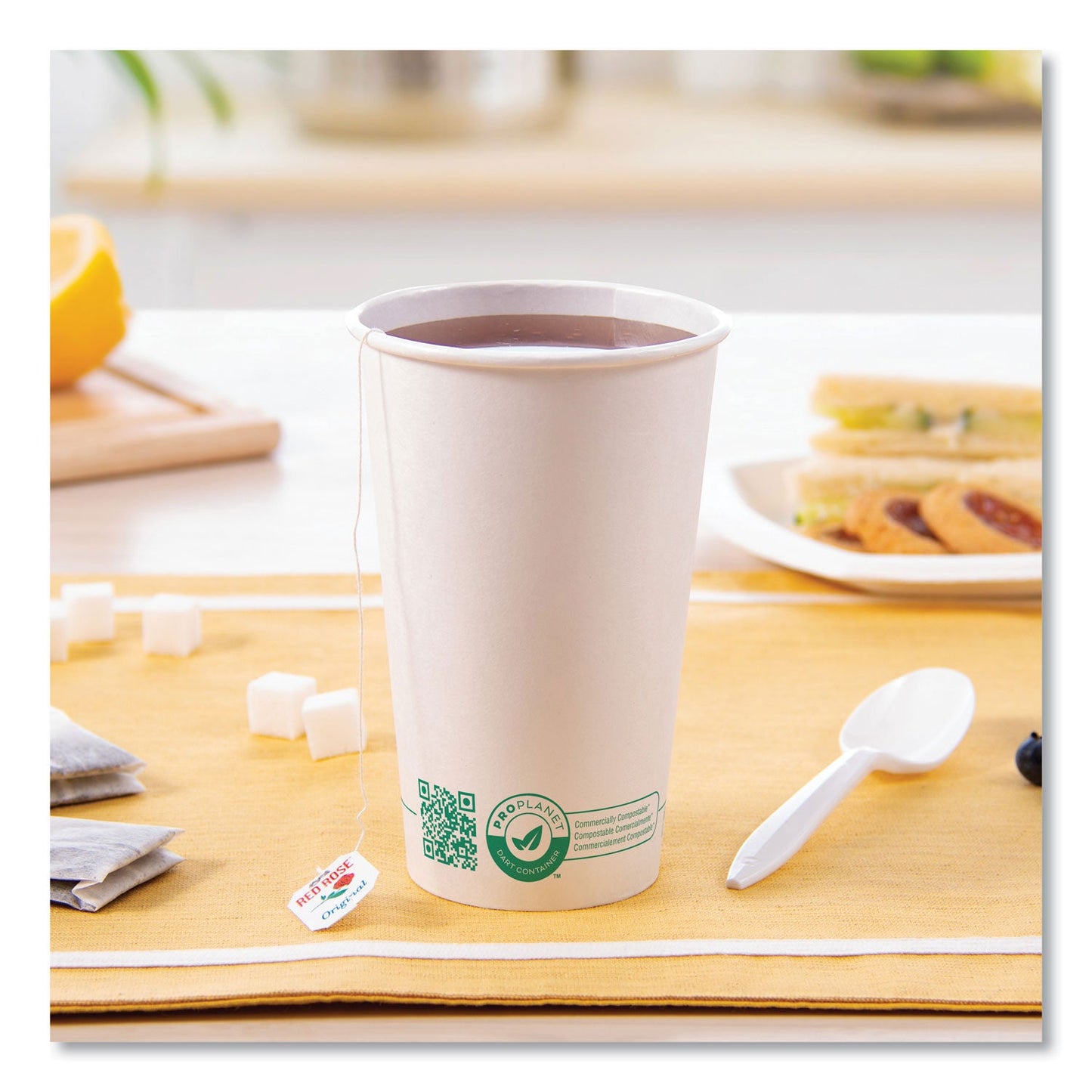 SOLO Compostable Paper Hot Cups, ProPlanet Seal, 16 oz, White/Green, 1,000/Carton (SCC316PLAPLANET)