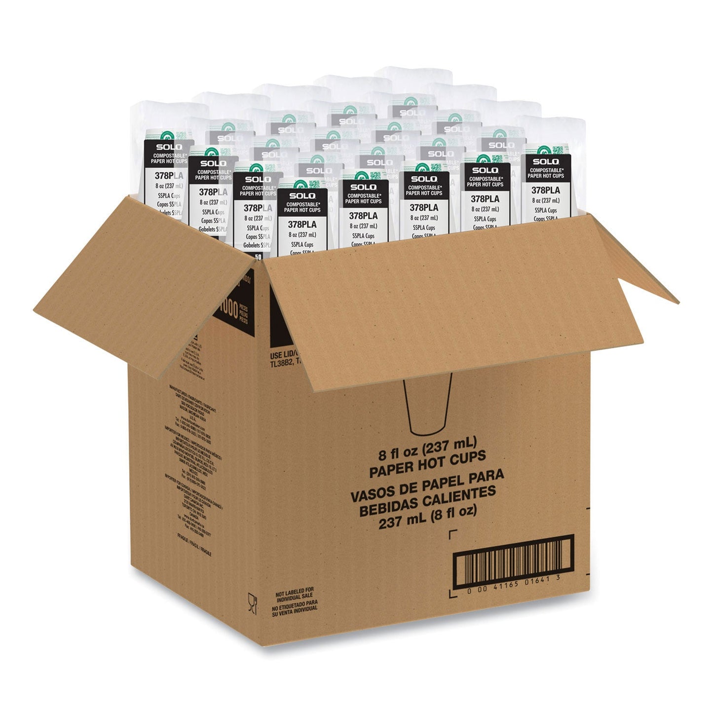 SOLO Compostable Paper Hot Cups, ProPlanet Seal, 8 oz, White/Green, 1,000/Carton (SCC378PLAPLANET)