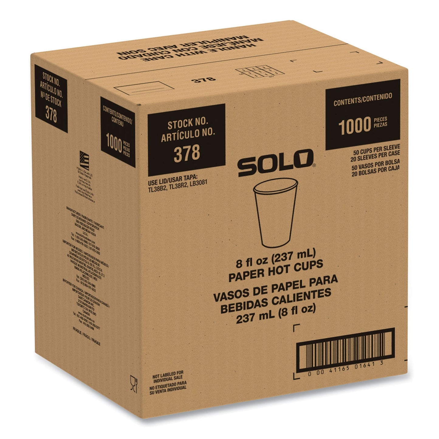 SOLO Compostable Paper Hot Cups, ProPlanet Seal, 8 oz, White/Green, 1,000/Carton (SCC378PLAPLANET)