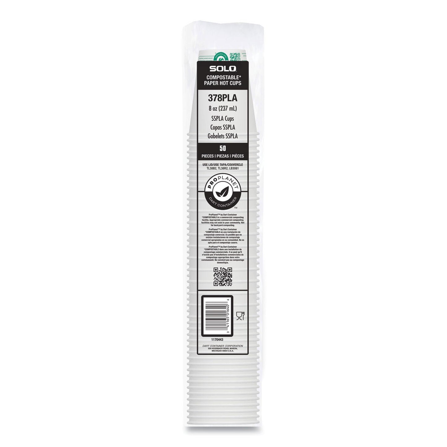 SOLO Compostable Paper Hot Cups, ProPlanet Seal, 8 oz, White/Green, 1,000/Carton (SCC378PLAPLANET)