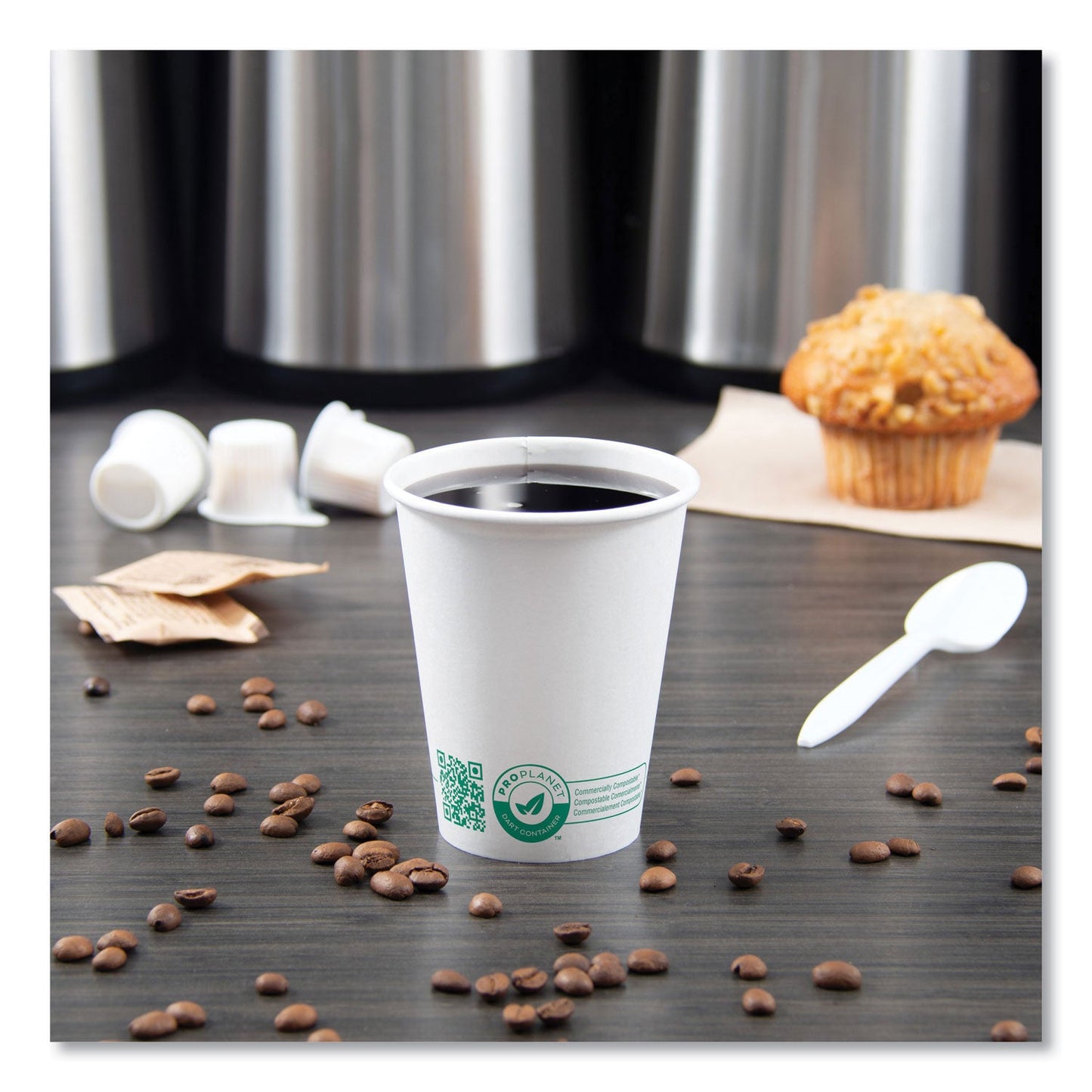 SOLO Compostable Paper Hot Cups, ProPlanet Seal, 8 oz, White/Green, 1,000/Carton (SCC378PLAPLANET)